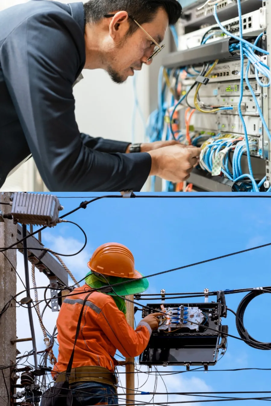 Técnicos de Tu Visión Telecable: el centro de transmisión y la fibra en el poste